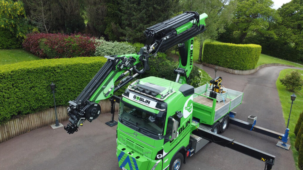 Goblin Grapple Saw Lorry Crane Garden Aerial View